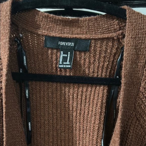 Brown Ribbed Open-Front Sweater - Picture 2 of 4
